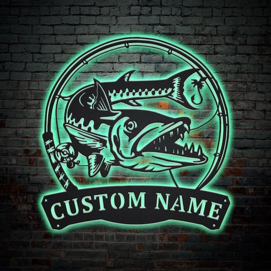 Custom Barracudas Fishing Fish Pole Monogram Metal Sign, Anniversary Gift, Home Decor Sign, Outdoor Sign, Wall Hanging Art