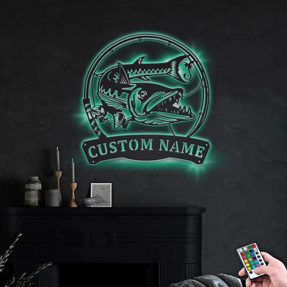 Custom Barracudas Fishing Fish Pole Monogram Metal Sign, Anniversary Gift, Home Decor Sign, Outdoor Sign, Wall Hanging Art