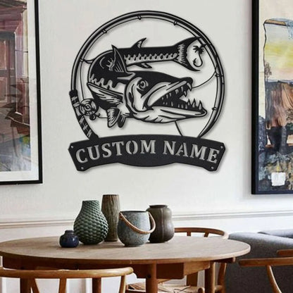 Custom Barracudas Fishing Fish Pole Monogram Metal Sign, Anniversary Gift, Home Decor Sign, Outdoor Sign, Wall Hanging Art