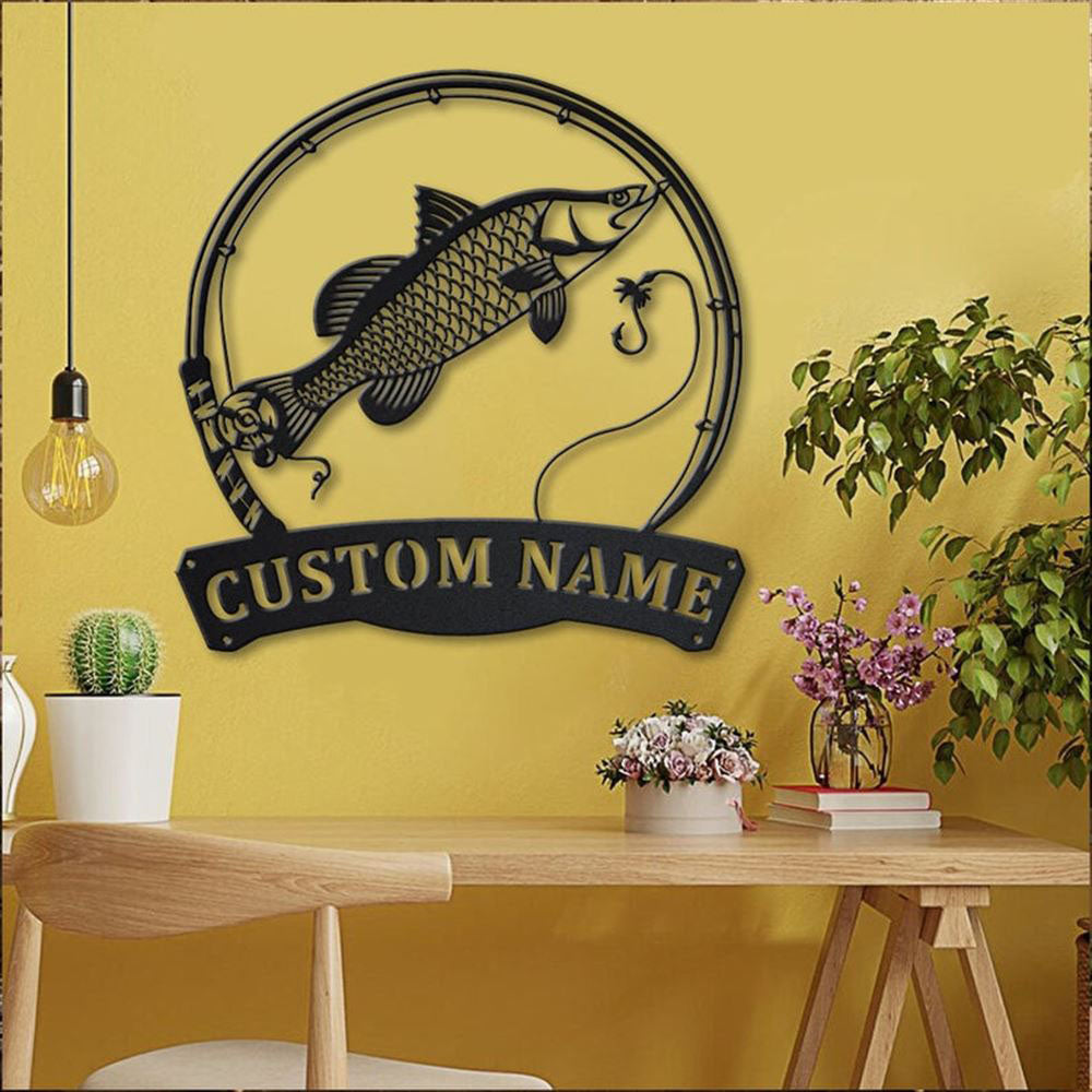 Custom Barramundi Fish Pole Monogram Metal Sign, Led Lights Barramundi Fish Metal Sign, Anniversary Gift, Home Decor Sign, Outdoor Sign