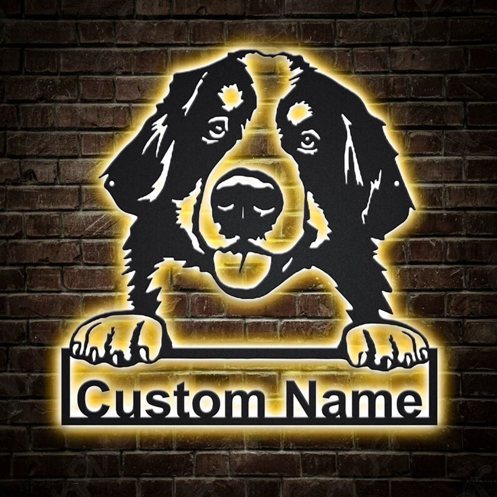 Custom Bernese Mountain Dog Metal Sign, Led Lights Bernese Mountain Metal Sign, Dog Lover Gift, Dog Wall Sign, Home Decor Sign
