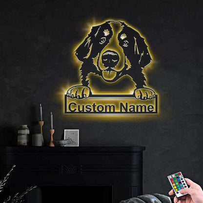 Custom Bernese Mountain Dog Metal Sign, Led Lights Bernese Mountain Metal Sign, Dog Lover Gift, Dog Wall Sign, Home Decor Sign