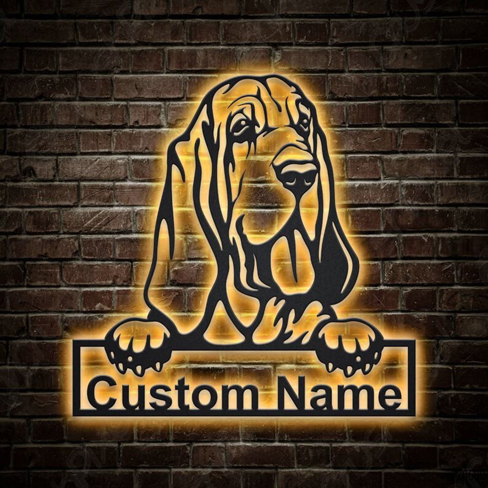 Custom Bloodhound Dog Metal Sign, Led Lights Bloodhound Metal Sign, Dog Lover Gift, Dog Wall Sign, Home Decor Sign
