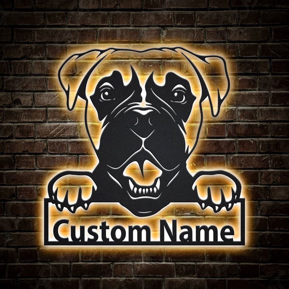 Custom Boxer Dog Metal Sign, Led Lights Boxer Dog Metal Sign, Dog Lover Gift, Dog Wall Sign, Home Decor Sign