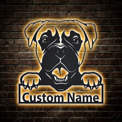 Custom Boxer Dog Metal Sign, Led Lights Boxer Dog Metal Sign, Dog Lover Gift, Dog Wall Sign, Home Decor Sign