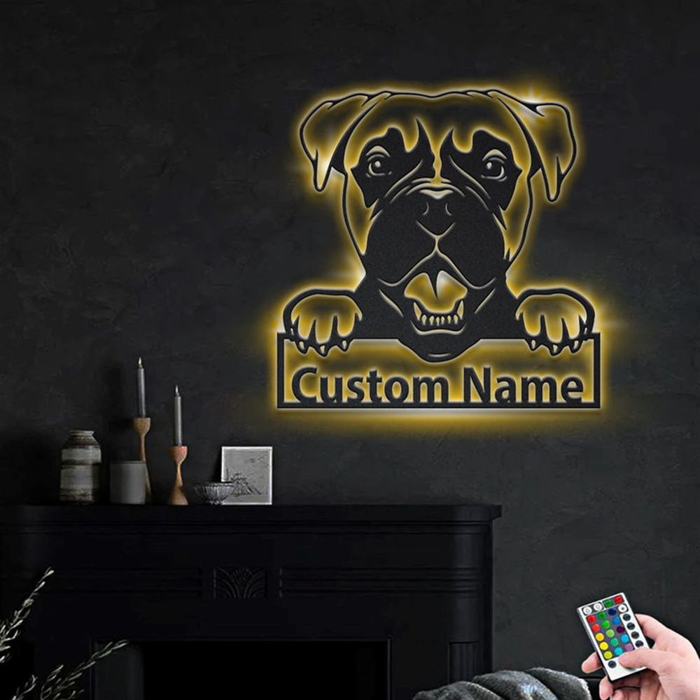 Custom Boxer Dog Metal Sign, Led Lights Boxer Dog Metal Sign, Dog Lover Gift, Dog Wall Sign, Home Decor Sign