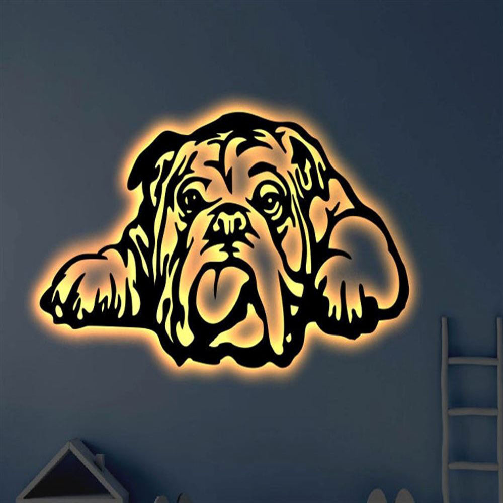 Custom Bulldog Dog LED Metal Art Sign, Light Up Bulldog Metal Sign, Dog Lover Gift, Dog Wall Sign, Home Decor Sign