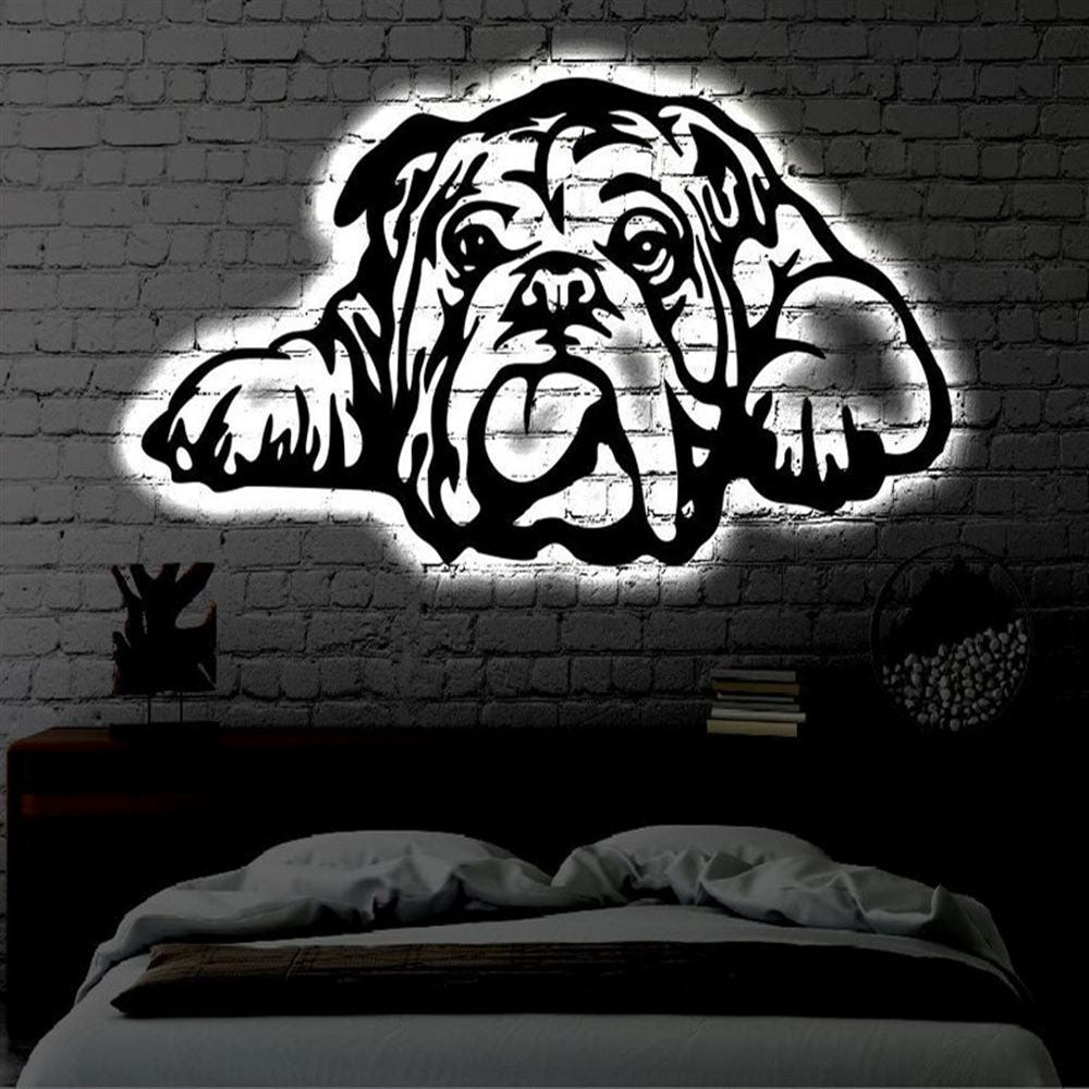 Custom Bulldog Dog LED Metal Art Sign, Light Up Bulldog Metal Sign, Dog Lover Gift, Dog Wall Sign, Home Decor Sign