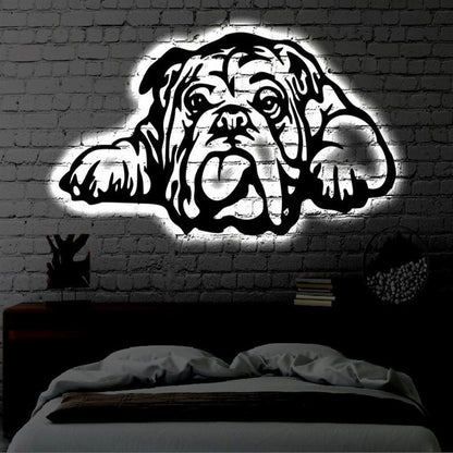 Custom Bulldog Dog LED Metal Art Sign, Light Up Bulldog Metal Sign, Dog Lover Gift, Dog Wall Sign, Home Decor Sign