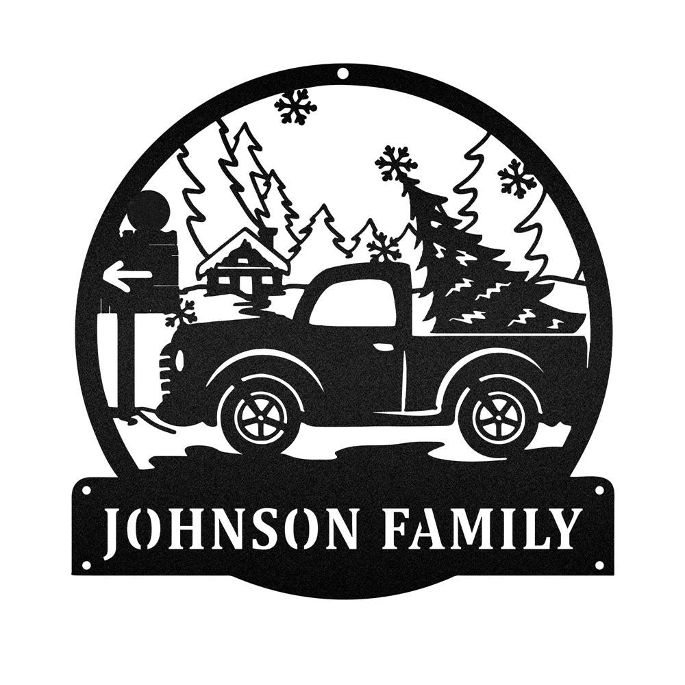 Custom Christmas Tree Truck Custom Neon Metal Sign, Christmas Gift, Christmas Home Decor Sign, Christmas Outdoor Metal Sign