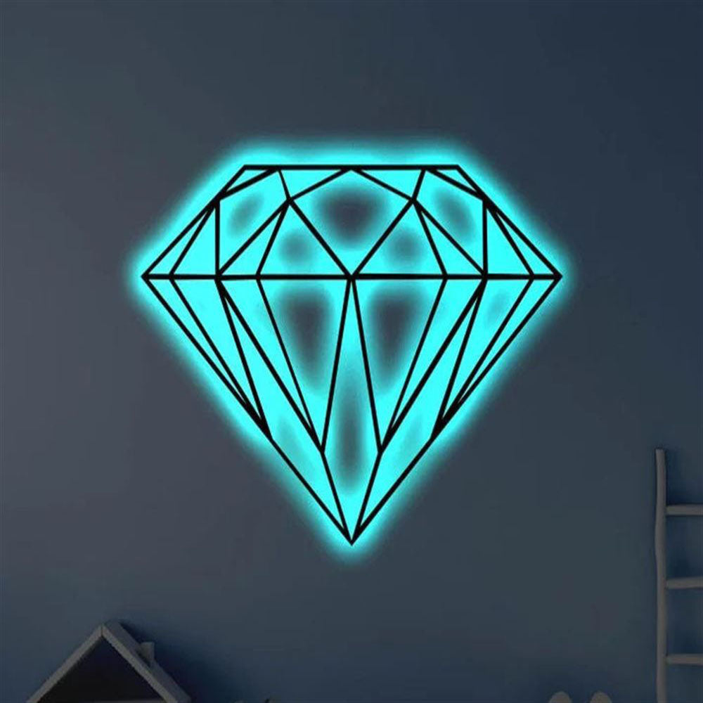 Custom Diamond LED Metal Art Sign, Light Up Geometric Diamond Metal Si ...