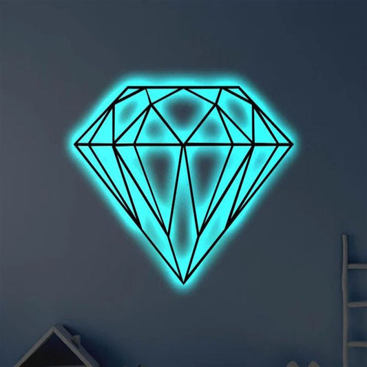 Custom Diamond LED Metal Art Sign, Light Up Geometric Diamond Metal Sign, Anniversary Gift, Home Decor Sign, Outdoor Sign, Wall Hanging Art