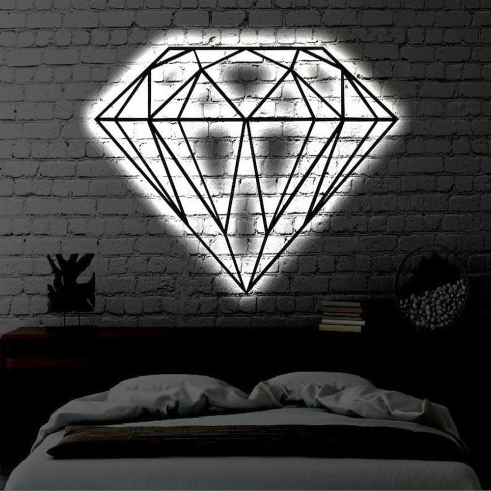 Custom Diamond LED Metal Art Sign, Light Up Geometric Diamond Metal Sign, Anniversary Gift, Home Decor Sign, Outdoor Sign, Wall Hanging Art
