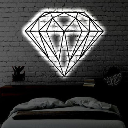 Custom Diamond LED Metal Art Sign, Light Up Geometric Diamond Metal Sign, Anniversary Gift, Home Decor Sign, Outdoor Sign, Wall Hanging Art