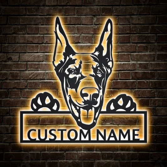 Custom Doberman Dog Metal Sign, Led Lights Doberman Dog Metal Sign, Dog Lover Gift, Dog Wall Sign, Home Decor Sign