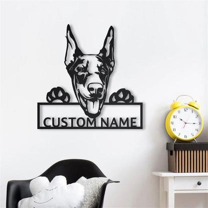 Custom Doberman Dog Metal Sign, Led Lights Doberman Dog Metal Sign, Dog Lover Gift, Dog Wall Sign, Home Decor Sign