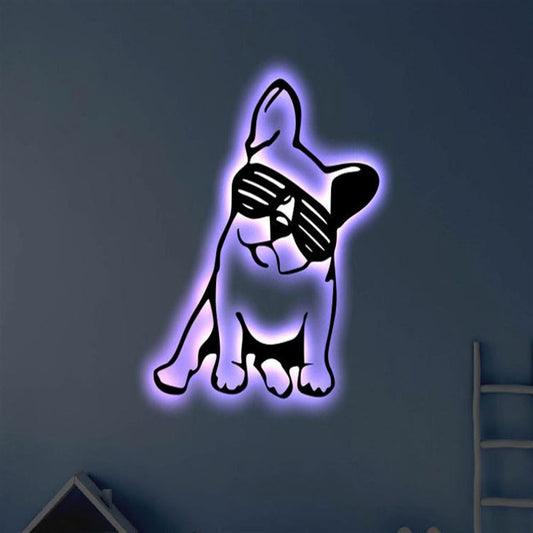 Custom Dog LED Metal Art Sign, Light Up Bulldog Metal Sign, Dog Lover Gift, Dog Wall Sign, Home Decor Sign