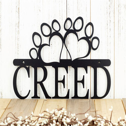 Custom Dog Name Metal Sign With Paw Prints, Anniversary Gift, Dog Wall Decor, Dog Wall Art, Home Decor Sign