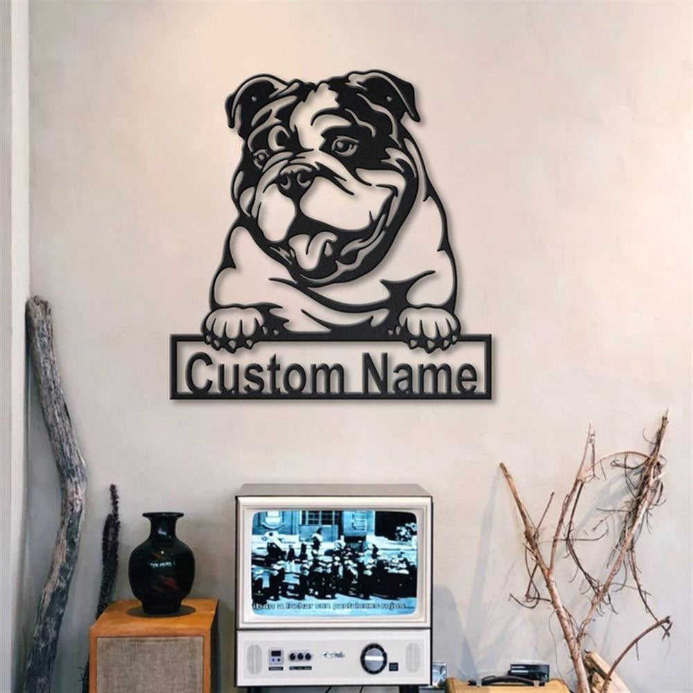 Custom English Bulldog Dog Metal Sign, Led Lights Bulldog Metal Sign, Dog Lover Gift, Dog Wall Sign, Home Decor Sign