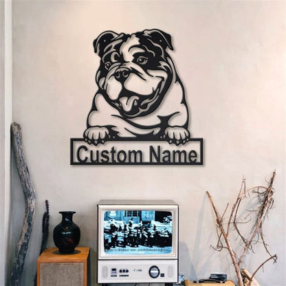 Custom English Bulldog Dog Metal Sign, Led Lights Bulldog Metal Sign, Dog Lover Gift, Dog Wall Sign, Home Decor Sign