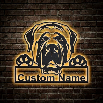 Custom English Mastiff Dog Metal Sign, Led Lights Mastiff Dog Sign, Dog Lover Gift, Dog Wall Sign, Home Decor Sign