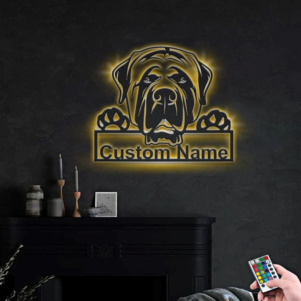Custom English Mastiff Dog Metal Sign, Led Lights Mastiff Dog Sign, Dog Lover Gift, Dog Wall Sign, Home Decor Sign