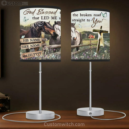 Custom Family Table Lamb - God Blessed The Broken Road That Led Me Straight To You Horse Table Lamb Prints - Christian Lamb Gift - Religious Home Decor