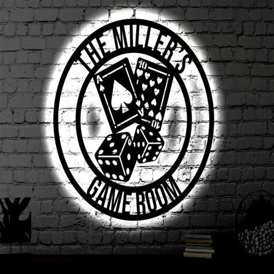 Custom Game Room LED Metal Art Sign, Light Up Casino Metal Sign, Anniversary Gift, Home Decor Sign, Outdoor Sign, Wall Hanging Art