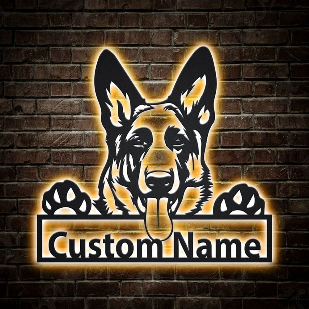 Custom German Shepherd Dog Metal Sign, Led Lights German Shepherd Metal Sign, Dog Lover Gift, Dog Wall Sign, Home Decor Sign