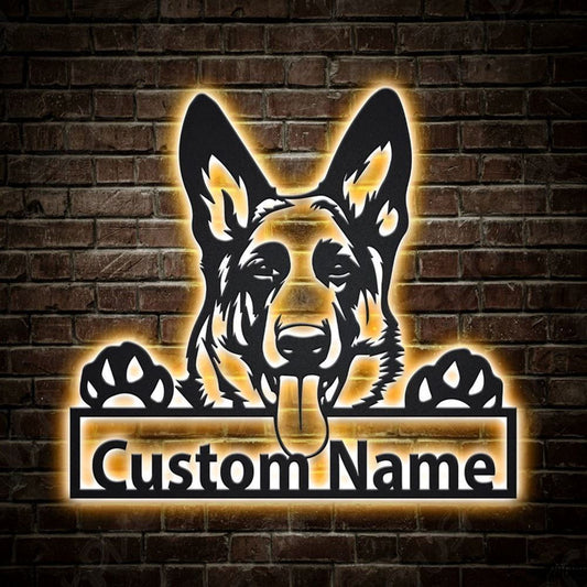Custom German Shepherd Dog Metal Sign, Led Lights German Shepherd Metal Sign, Dog Lover Gift, Dog Wall Sign, Home Decor Sign