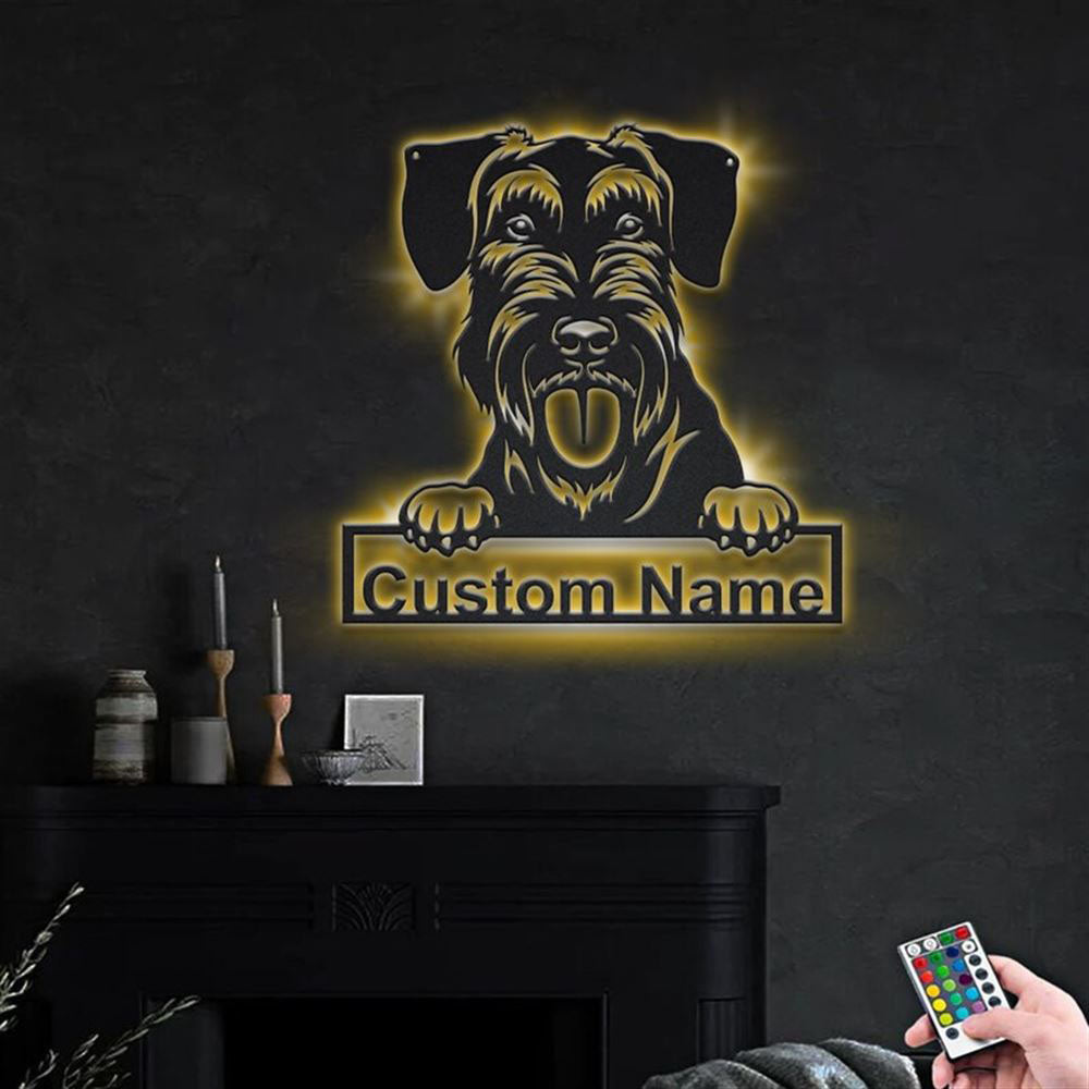 Custom Giant Schnauzer Dog Metal Sign, Led Lights Giant Schnauzer Sign, Dog Lover Gift, Dog Wall Sign, Home Decor Sign