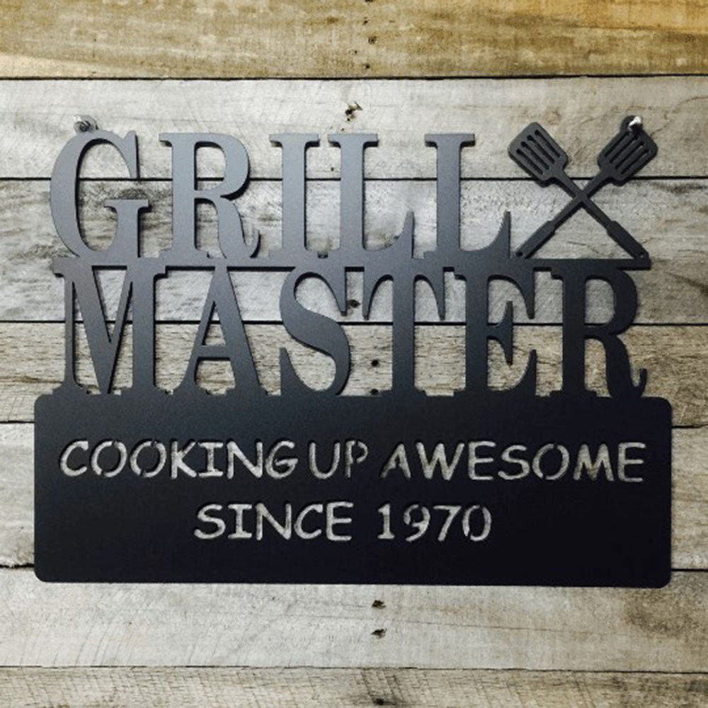 Custom Grill Master Date Sign, Cut Metal Sign, Metal House Sign, Anniversary Gift, Home Decor Sign, Outdoor Sign, Wall Hanging Art