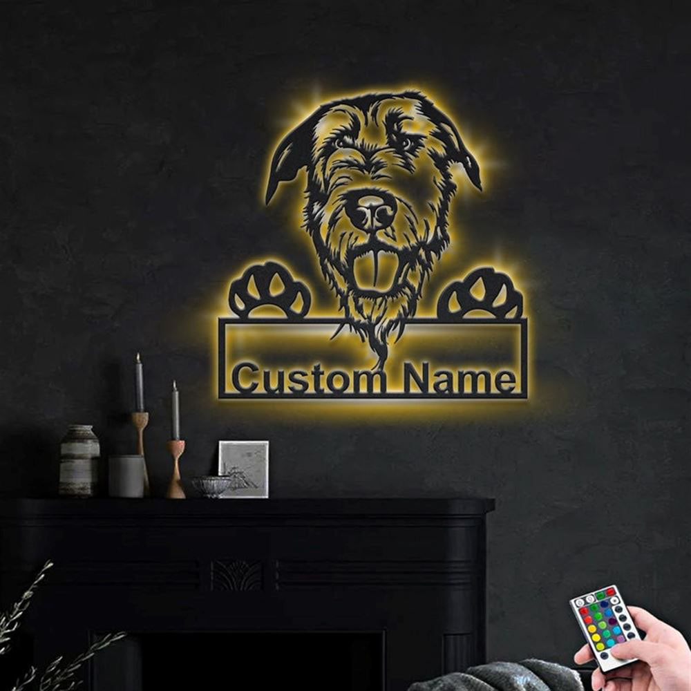 Custom Irish Wolfhound Dog Metal Sign, Led Lights Irish Wolfhound Sign, Dog Lover Gift, Dog Wall Sign, Home Decor Sign