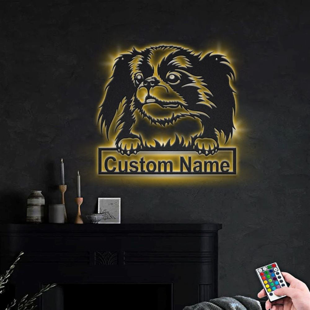 Custom Japanese Chin Dog Metal Sign, Led Lights , Dog Lover Gift, Dog Wall Sign, Home Decor Sign