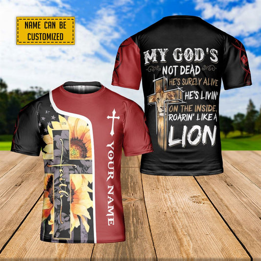 Custom Jesus God Faith My God Living Inside Sunflower Jesus Christ Faith Believer Gifts All Over Print 3D T Shirt For Men And Women, Christian T-Shirt