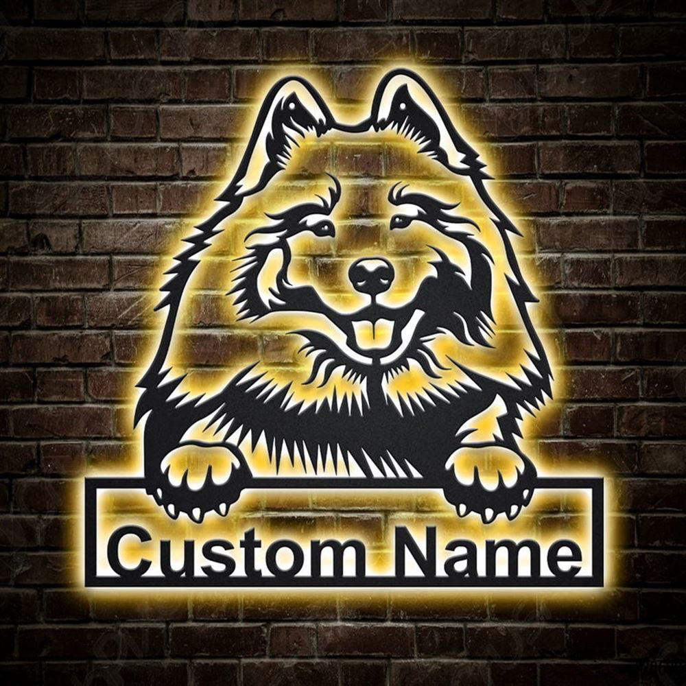 Custom Keeshond Dog Metal Sign, Led Lights, Dog Lover Gift, Dog Wall Sign, Home Decor Sign