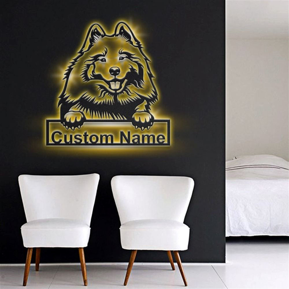 Custom Keeshond Dog Metal Sign, Led Lights, Dog Lover Gift, Dog Wall Sign, Home Decor Sign
