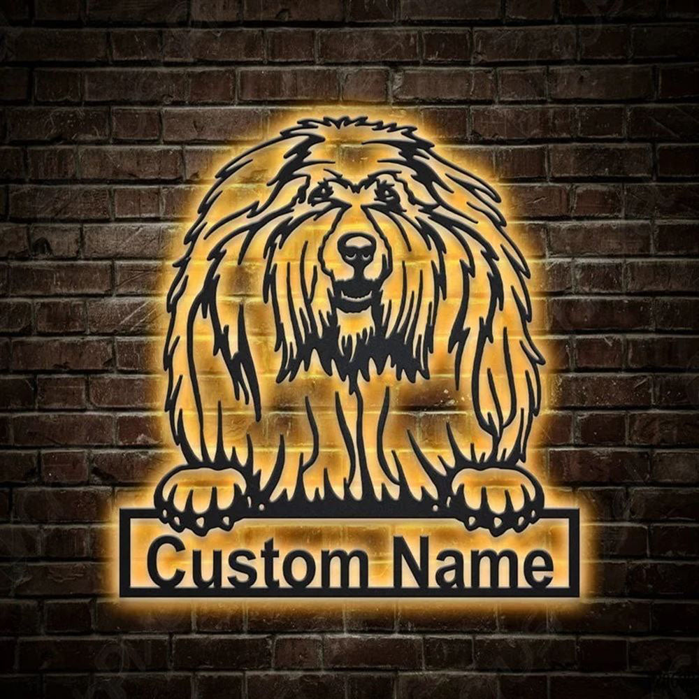 Custom Komondor Dog Metal Sign, Led Lights Komondor Metal Sign, Dog Lover Gift, Dog Wall Sign, Home Decor Sign