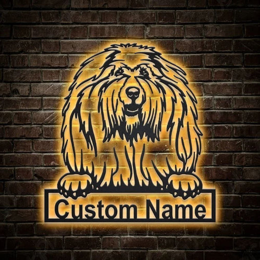 Custom Komondor Dog Metal Sign, Led Lights Komondor Metal Sign, Dog Lover Gift, Dog Wall Sign, Home Decor Sign