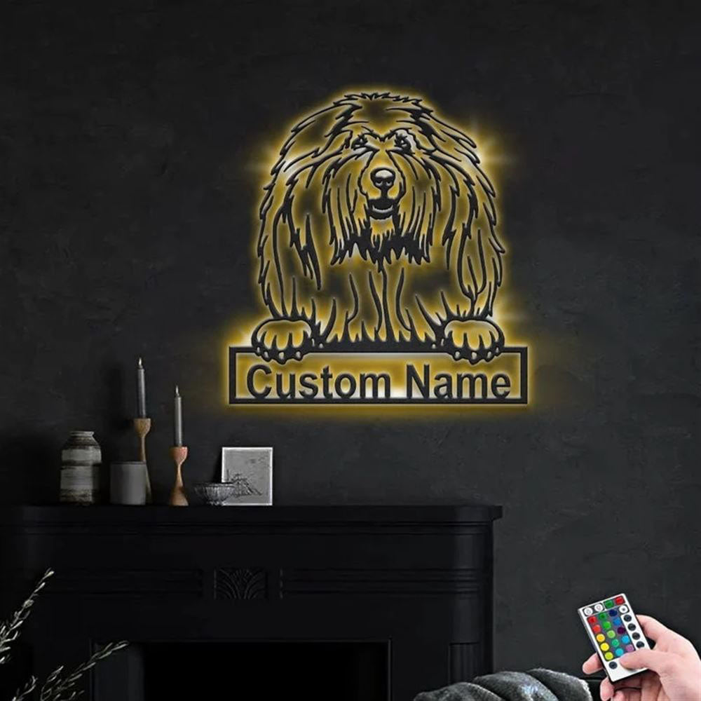 Custom Komondor Dog Metal Sign, Led Lights Komondor Metal Sign, Dog Lover Gift, Dog Wall Sign, Home Decor Sign