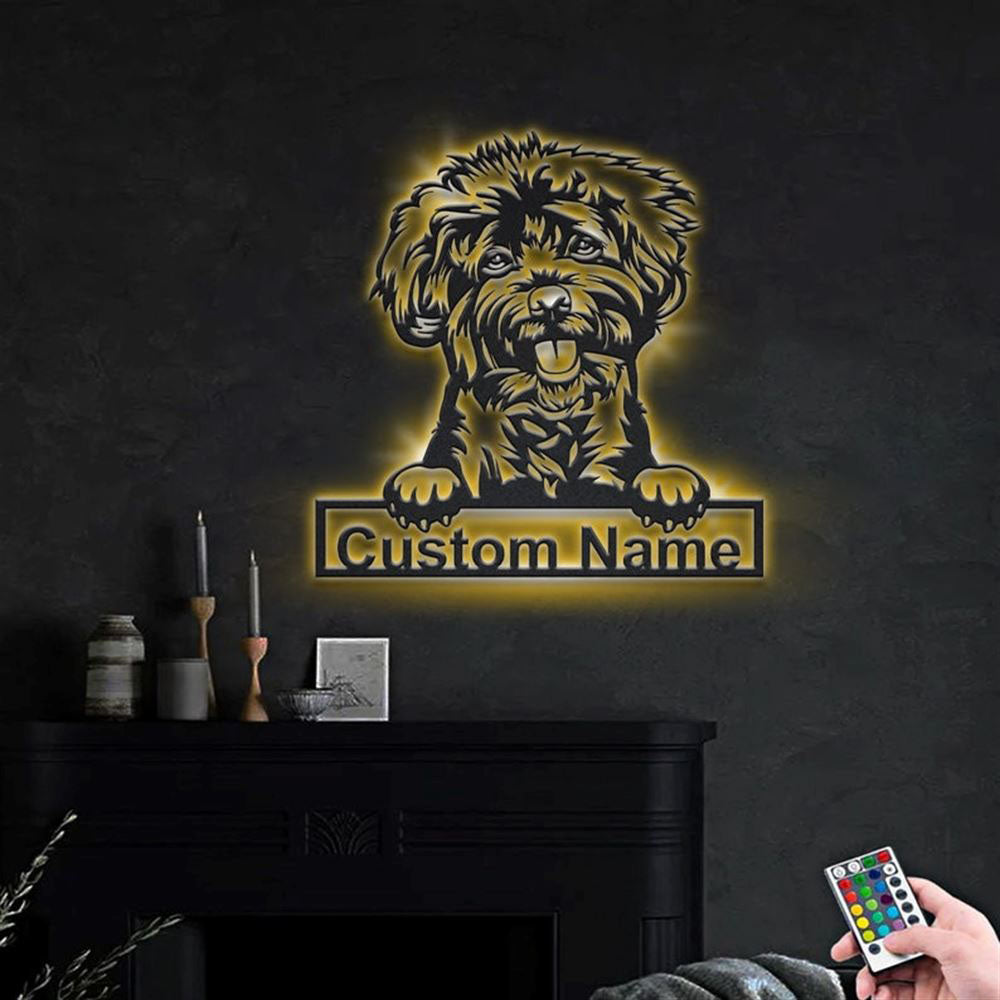 Custom Labradoodle Dog Metal Sign, Led Lights Labradoodle Dog Sign, Dog Lover Gift, Dog Wall Sign, Home Decor Sign