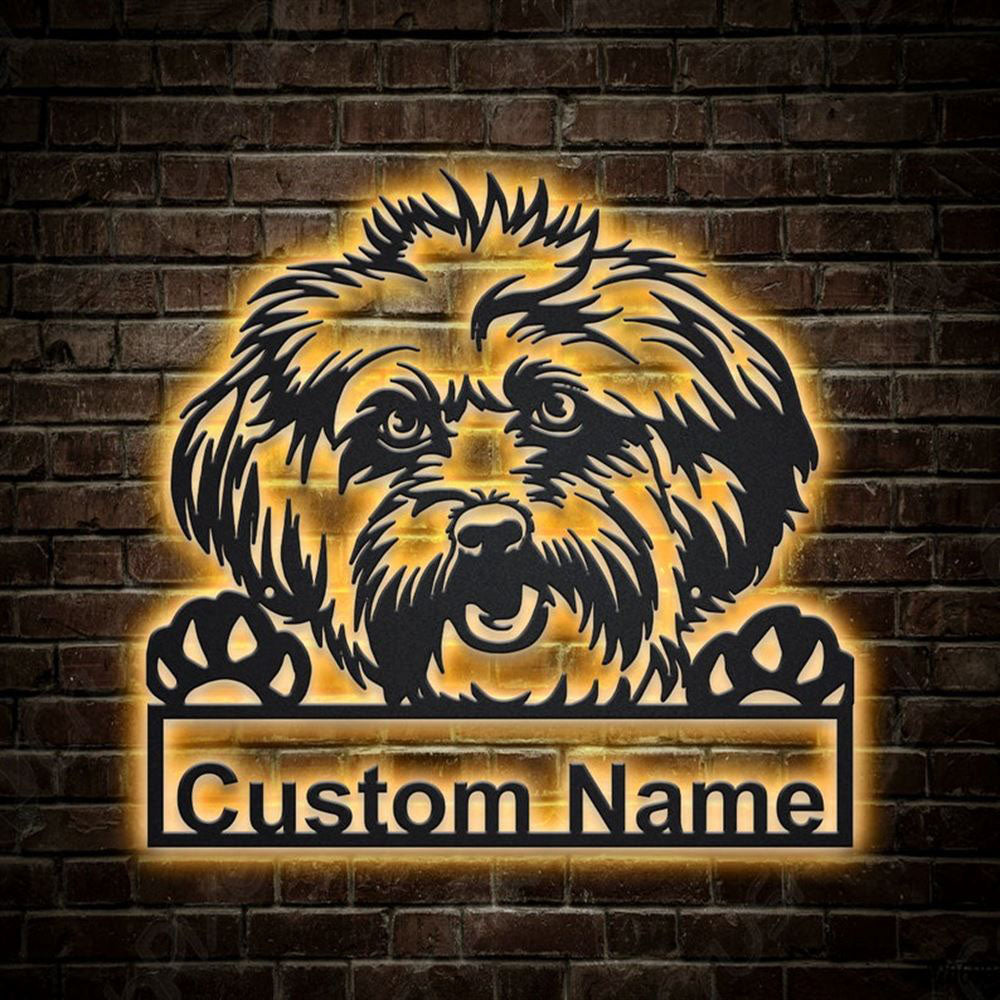 Custom Lhasa Apso Dog Metal Sign, Led Lights Lhasa Apso Sign, Dog Lover Gift, Dog Wall Sign, Home Decor Sign