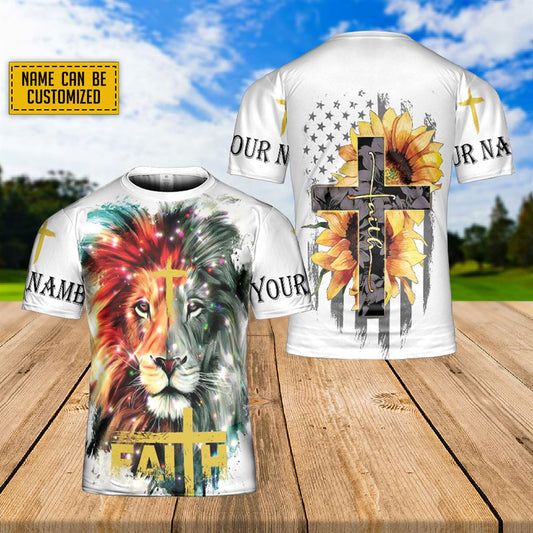 Custom Lion Faith Sunflower All Over Print 3D T Shirt For Men And Women, Christian T-Shirt, Faith Shirt
