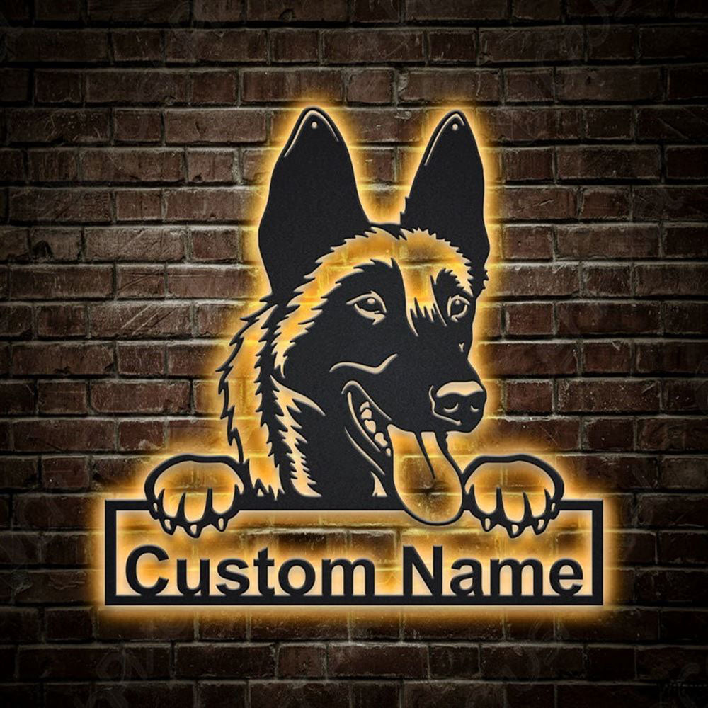 Custom Malinois Dog Metal Sign, Led Lights Malinois Metal Sign, Dog Lover Gift, Dog Wall Sign, Home Decor Sign