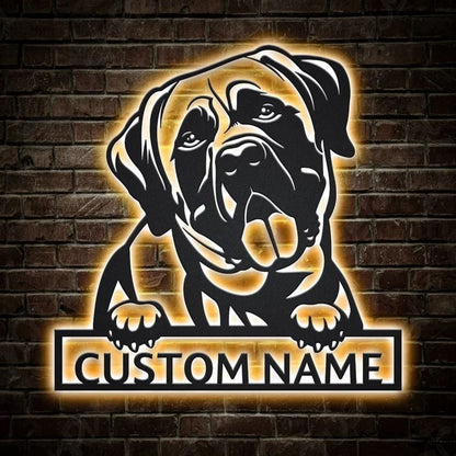 Custom Mastiff Dog Metal Sign, Led Lights Mastiff Dog Sign, Dog Lover Gift, Dog Wall Sign, Home Decor Sign