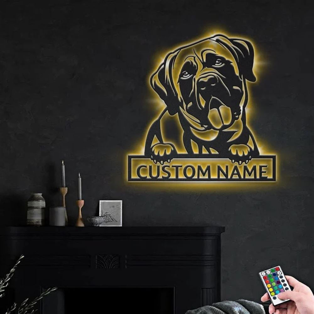 Custom Mastiff Dog Metal Sign, Led Lights Mastiff Dog Sign, Dog Lover Gift, Dog Wall Sign, Home Decor Sign