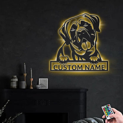 Custom Mastiff Dog Metal Sign, Led Lights Mastiff Dog Sign, Dog Lover Gift, Dog Wall Sign, Home Decor Sign