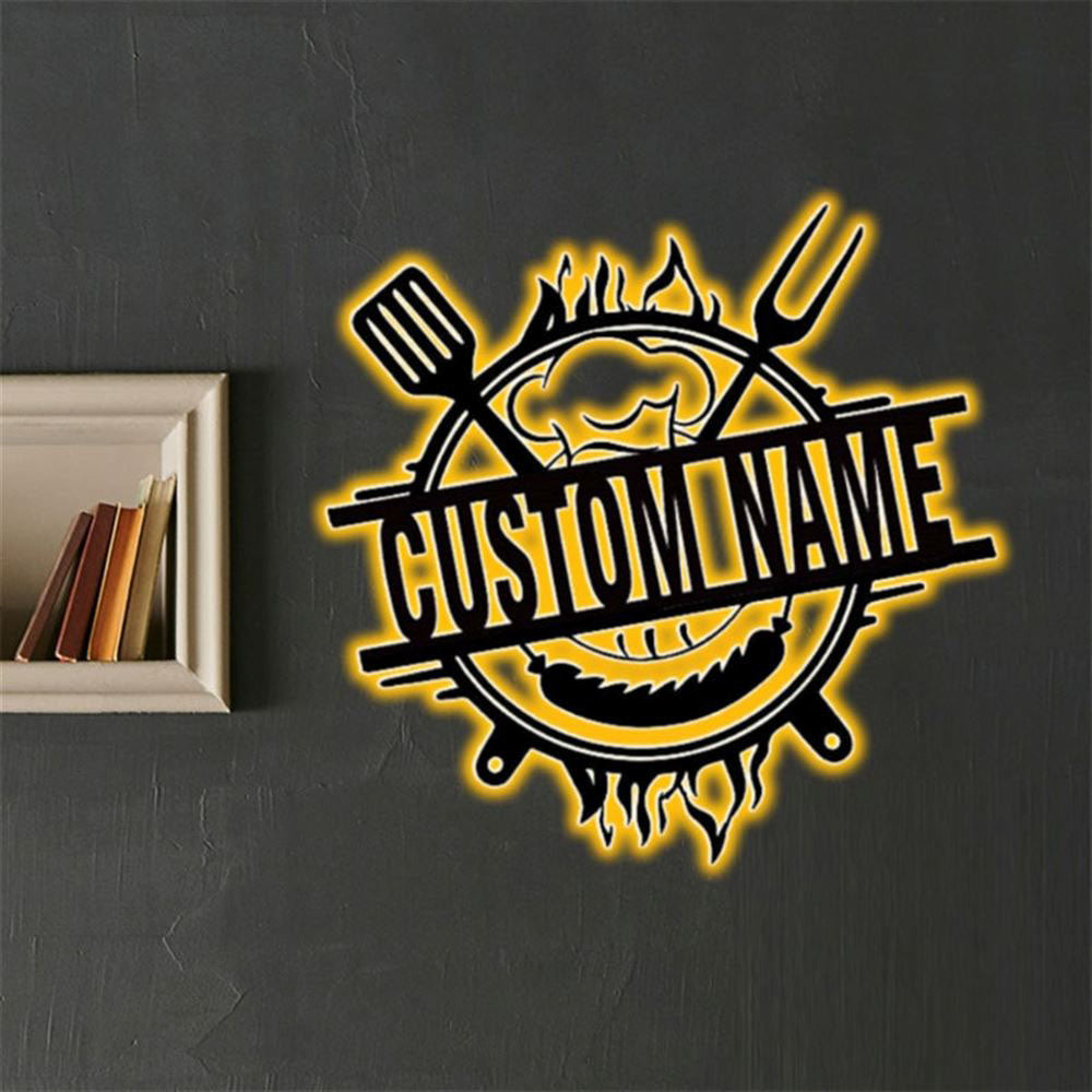 Custom Metal BBQ Sign, Led BBQ Sign, Grilling Sign, Anniversary Gift, Home Decor Sign, Outdoor Sign, Wall Hanging Art