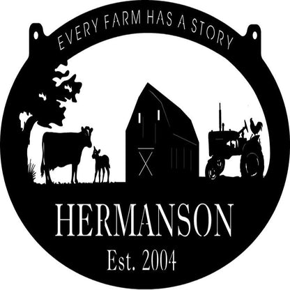 Custom Metal Farm Sign, Cow Calf rooster On Tractor Sign With Your Name Metal Wall Art, Gift Ideas For Farm Woman, Outdoor Metal Sign Frames