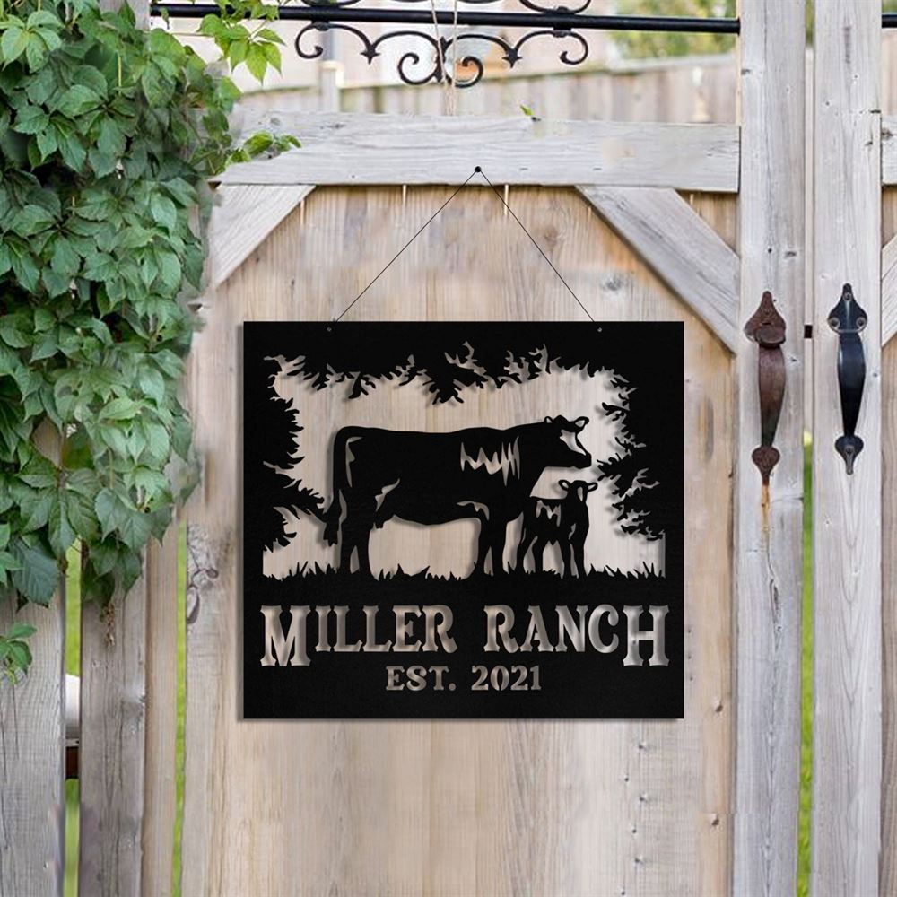 Custom Metal Farm Sign, Cow Cattle Outdoor Farmhouse Front Gate Ranch Stable Wall Decor Art, Gift Ideas For Farm Woman, Outdoor Metal Sign Frames